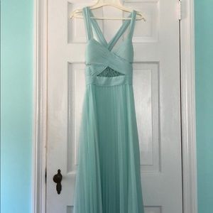 Aqua prom dress lace cutouts